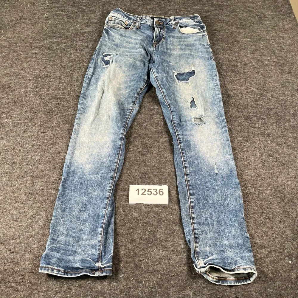 Aero Slim Straight Jeans Mens 28x30 Blue Good Distressed Light Wash Denim